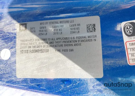 2017 Chevrolet Camaro 1Lt z USA, uszkodzony, nr VIN 1G1FB1RS6H0150150